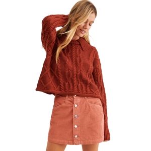 Free People Ray Corduroy Orange Mini Skirt Size 12